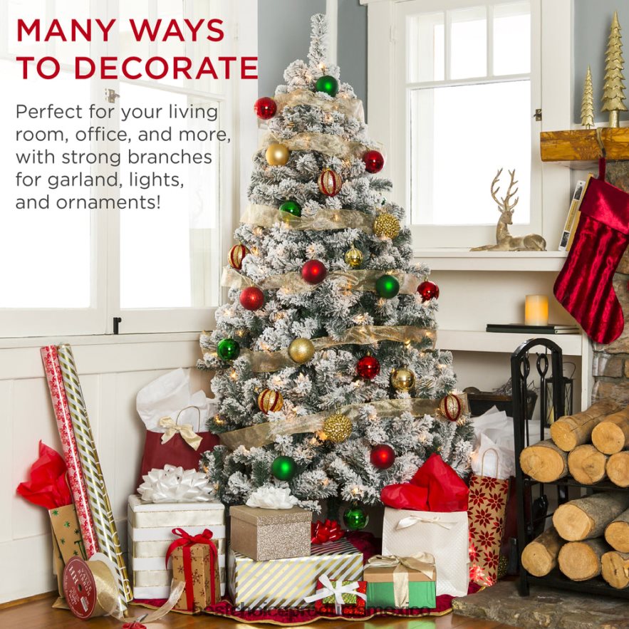 estacional Árbol de Navidad de pino artificial flocado con nieve premium con base de metal plegable Best Choice Products belleza X080FZ14