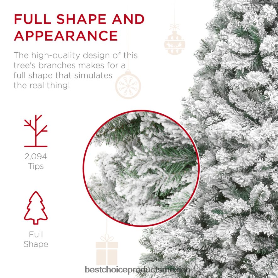 estacional Árbol de Navidad de pino artificial flocado con nieve premium con base de metal plegable Best Choice Products belleza X080FZ17