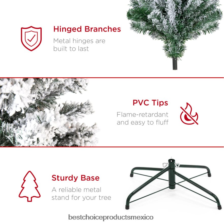 estacional Árbol de Navidad de pino artificial flocado con nieve premium con base de metal plegable Best Choice Products belleza X080FZ17