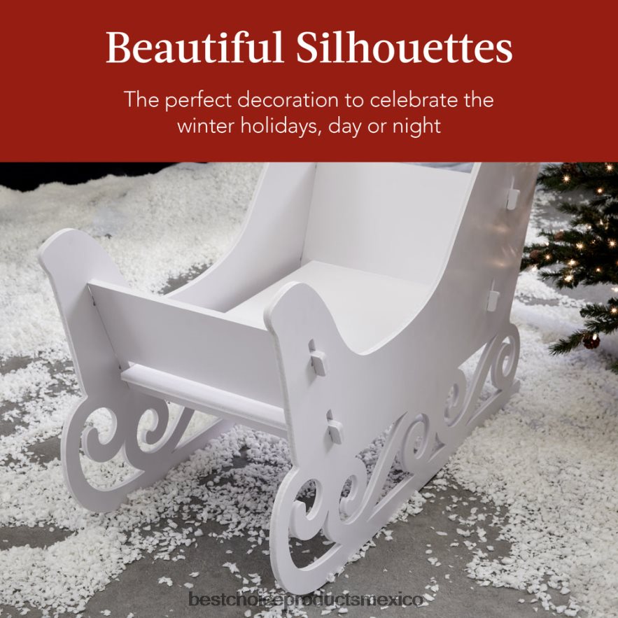 estacional Conjunto de silueta de ciervo y trineo de 3 piezas para decoración de jardín navideño con estacas Best Choice Products blanco X080FZ231