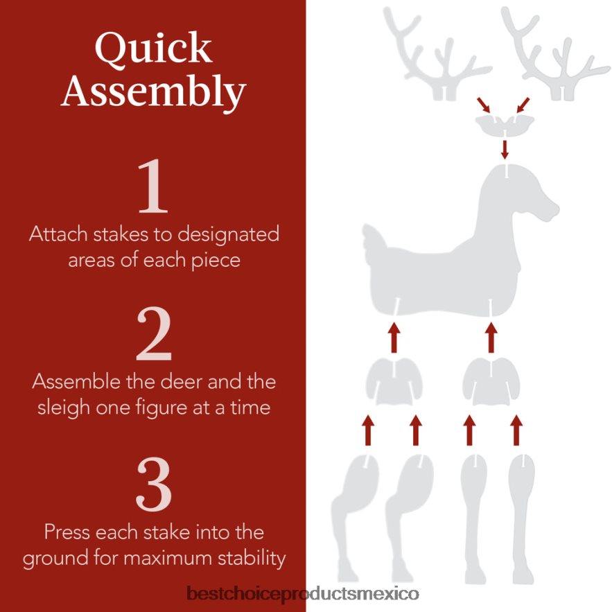 estacional Conjunto de silueta de ciervo y trineo de 3 piezas para decoración de jardín navideño con estacas Best Choice Products blanco X080FZ231