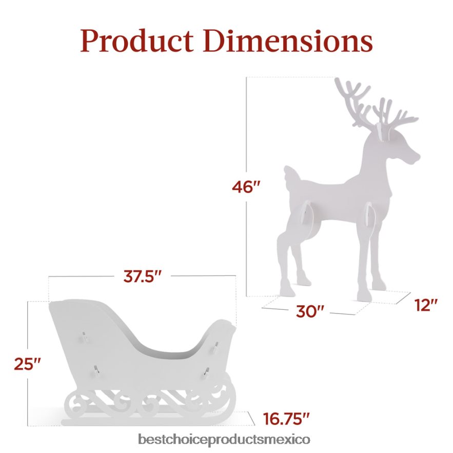 estacional Conjunto de silueta de ciervo y trineo de 3 piezas para decoración de jardín navideño con estacas Best Choice Products blanco X080FZ231