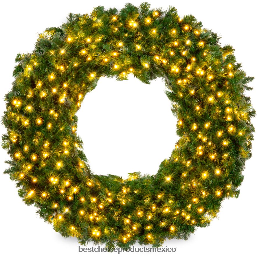 estacional Corona navideña de abeto artificial preiluminada con luces LED, enchufable y puntas de PVC Best Choice Products belleza X080FZ94