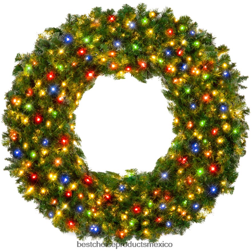 estacional Corona navideña de abeto artificial preiluminada con luces LED multicolores y puntas de PVC Best Choice Products belleza X080FZ146