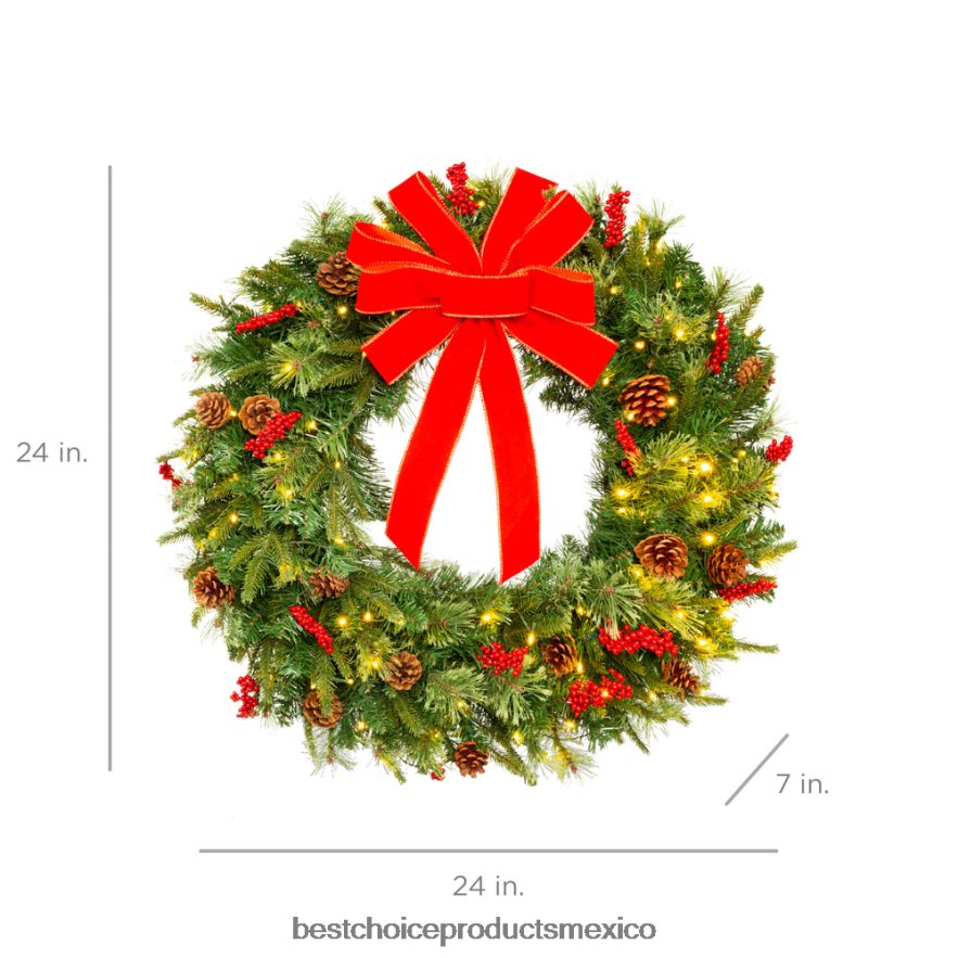 estacional Corona navideña preiluminada con pilas, luces, puntas de PVC y cinta Best Choice Products belleza X080FZ38