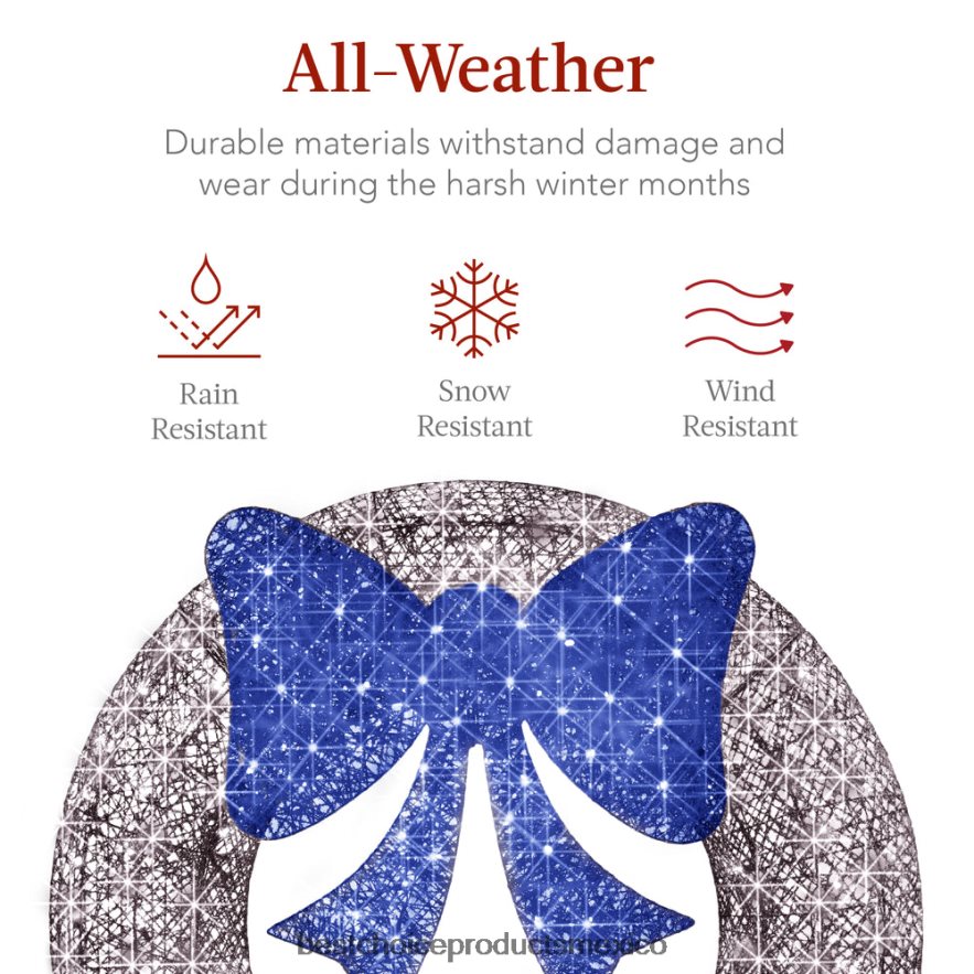 estacional Corona navideña preiluminada para exteriores, decoración navideña de metal LED con lazo Best Choice Products azul plateado X080FZ129