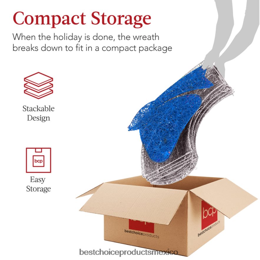 estacional Corona navideña preiluminada para exteriores, decoración navideña de metal LED con lazo Best Choice Products azul plateado X080FZ129