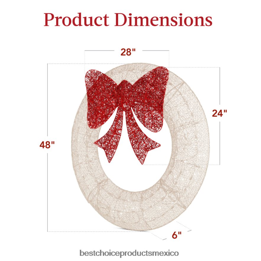 estacional Corona navideña preiluminada para exteriores, decoración navideña de metal LED con lazo Best Choice Products blanco rojo X080FZ126