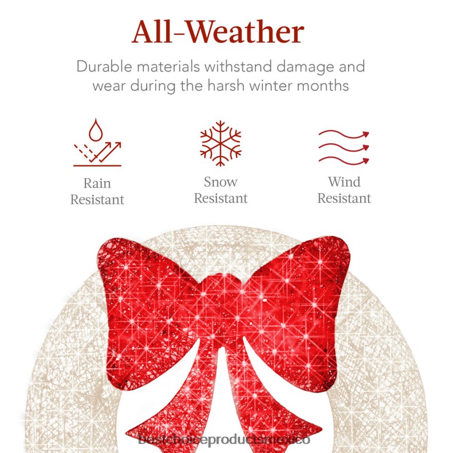 estacional Corona navideña preiluminada para exteriores, decoración navideña de metal LED con lazo Best Choice Products blanco rojo X080FZ130