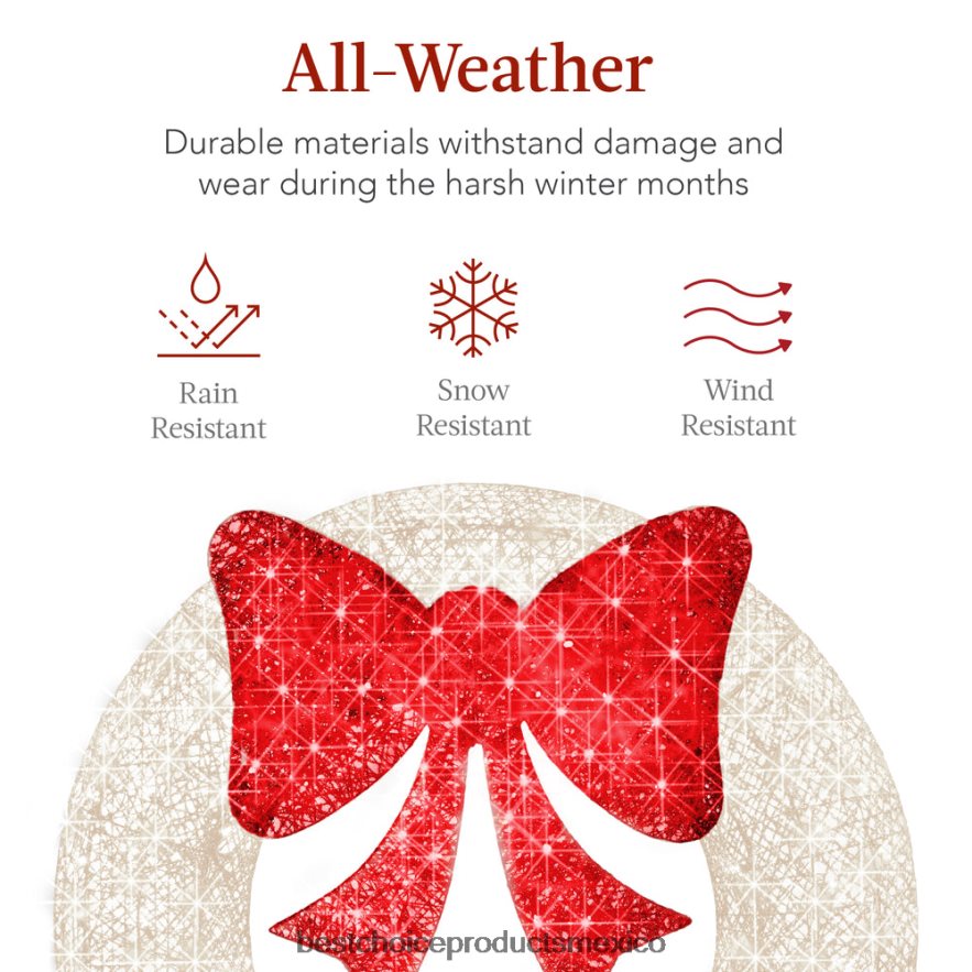 estacional Corona navideña preiluminada para exteriores, decoración navideña de metal LED con lazo Best Choice Products blanco rojo X080FZ212