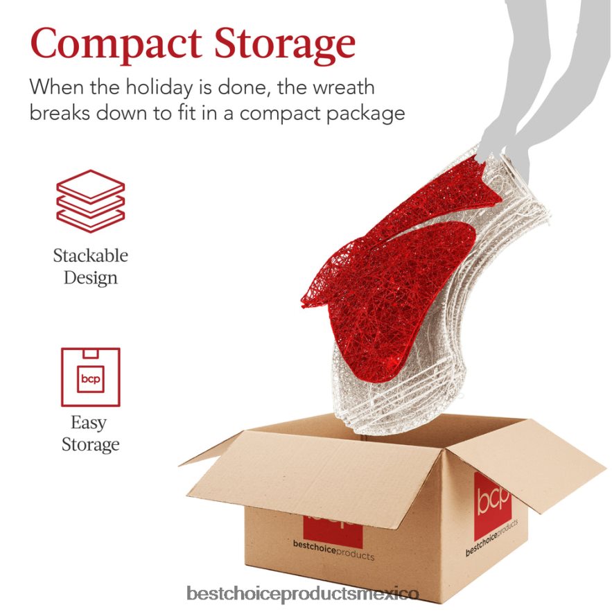 estacional Corona navideña preiluminada para exteriores, decoración navideña de metal LED con lazo Best Choice Products blanco rojo X080FZ212