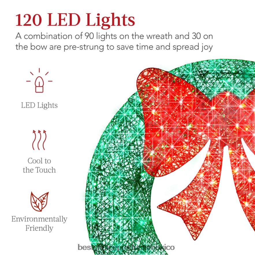 estacional Corona navideña preiluminada para exteriores, decoración navideña de metal LED con lazo Best Choice Products verde rojo X080FZ128