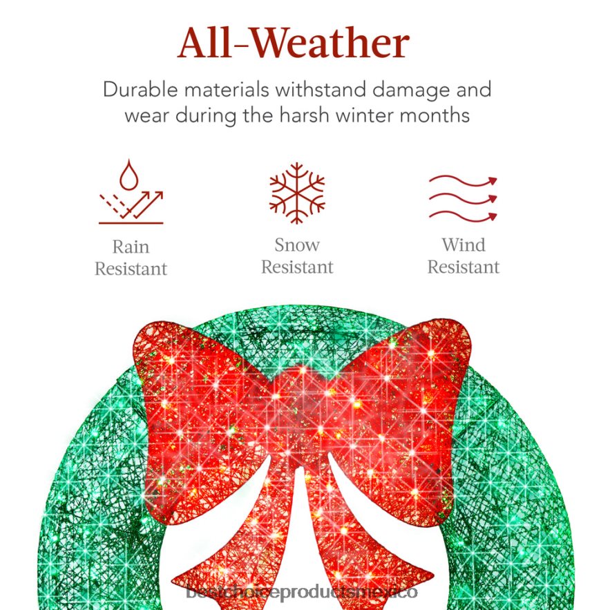 estacional Corona navideña preiluminada para exteriores, decoración navideña de metal LED con lazo Best Choice Products verde rojo X080FZ211