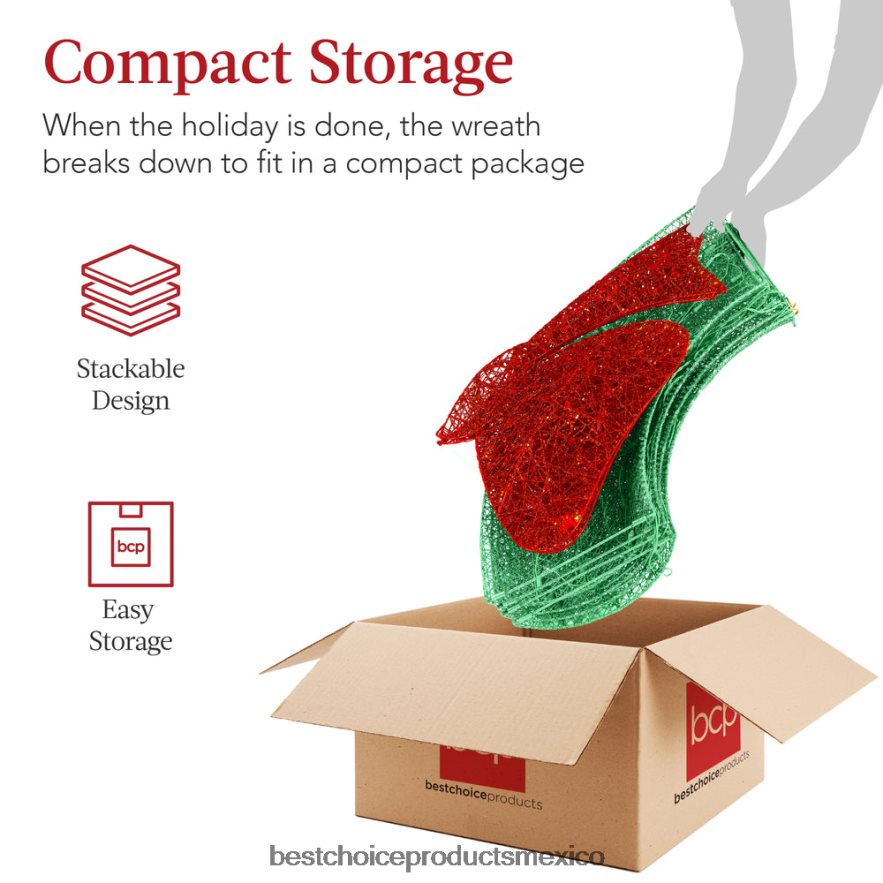 estacional Corona navideña preiluminada para exteriores, decoración navideña de metal LED con lazo Best Choice Products verde rojo X080FZ211
