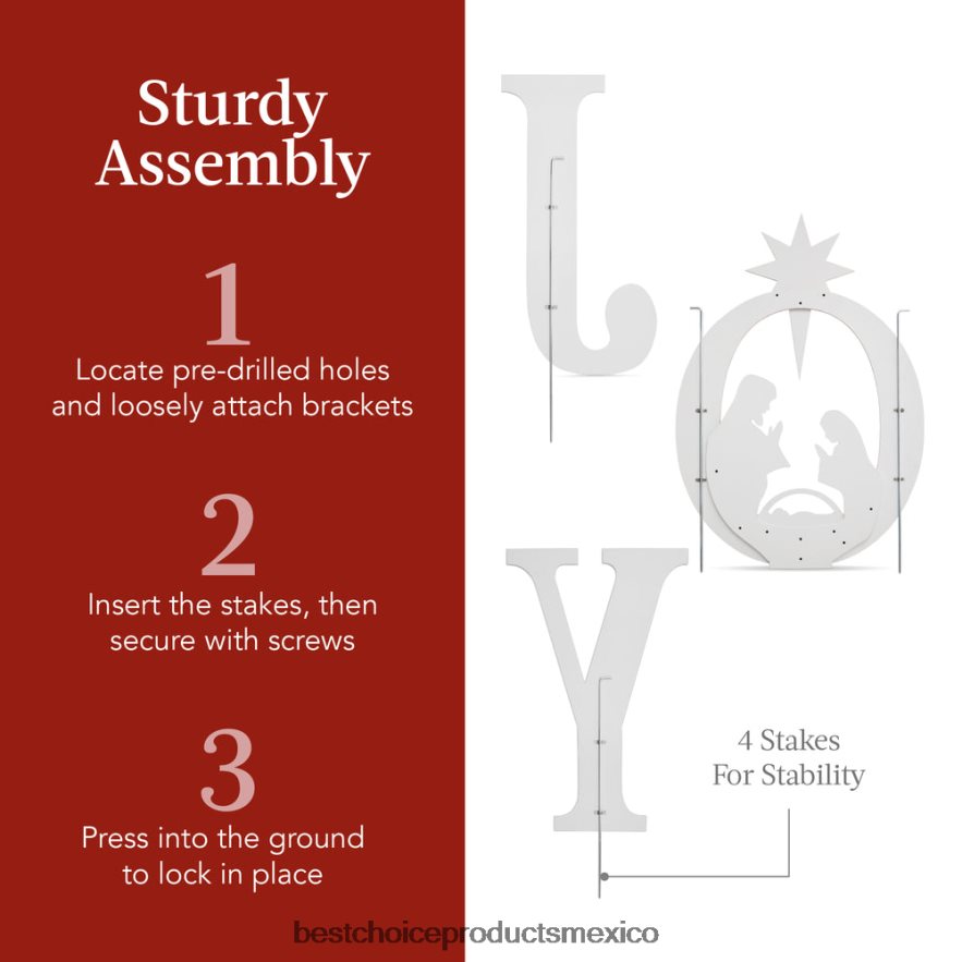 estacional Decoración navideña de jardín de 3 piezas con estacas para el suelo Best Choice Products blanco X080FZ62