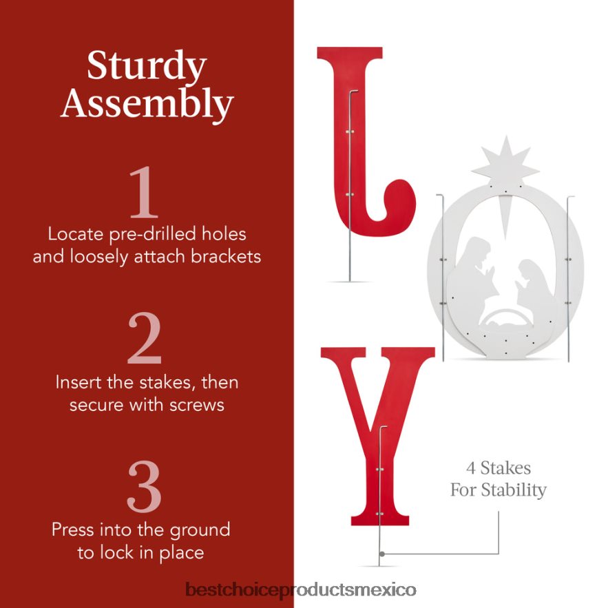 estacional Decoración navideña de jardín de 3 piezas con estacas para el suelo Best Choice Products rojo blanco X080FZ63