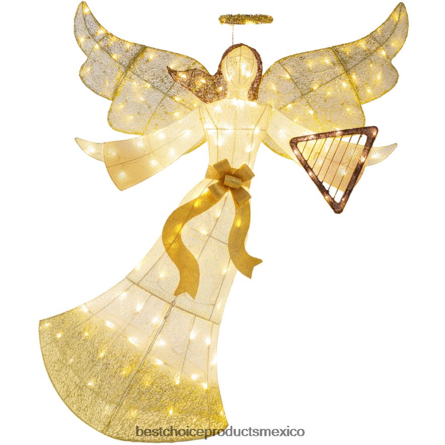 estacional Decoración navideña de ángel iluminada para exteriores con 140 luces, arpa y estacas Best Choice Products oro X080FZ68