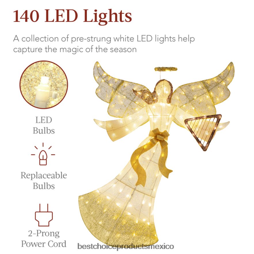 estacional Decoración navideña de ángel iluminada para exteriores con 140 luces, arpa y estacas Best Choice Products oro X080FZ68