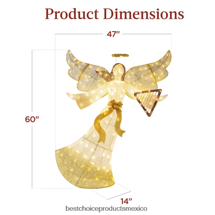 estacional Decoración navideña de ángel iluminada para exteriores con 140 luces, arpa y estacas Best Choice Products oro X080FZ68
