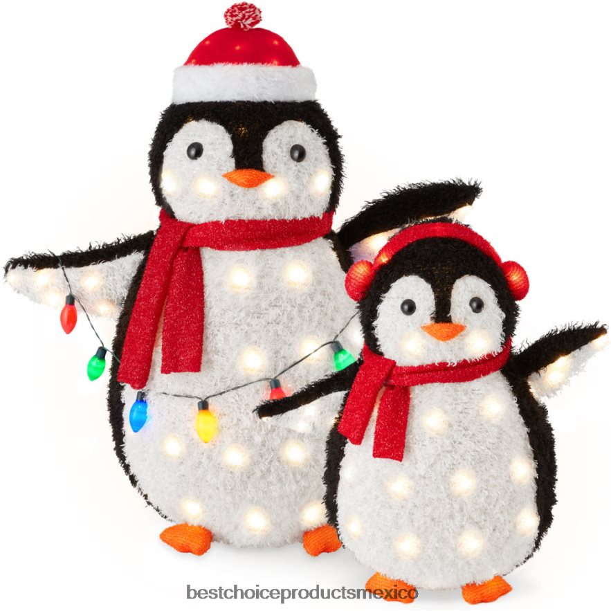 estacional Decoración navideña familiar de pingüinos emergente iluminada de 2 piezas con 150 luces Best Choice Products multicolor X080FZ64
