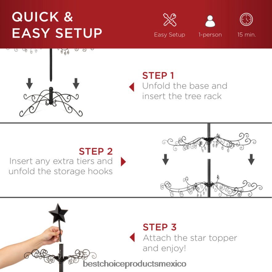 estacional Expositor de adorno para árbol de Navidad de hierro forjado con fácil montaje Best Choice Products negro X080FZ142