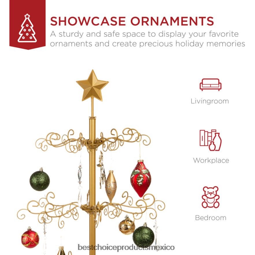 estacional Expositor de adorno para árbol de Navidad de hierro forjado con fácil montaje Best Choice Products oro X080FZ141