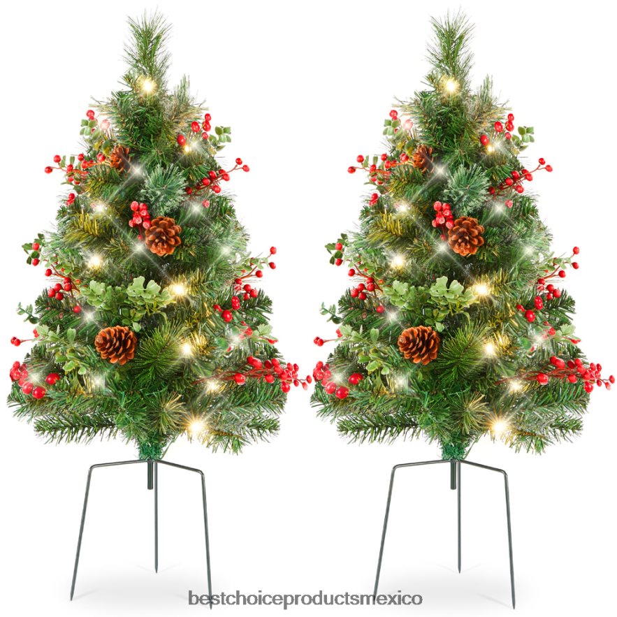 estacional Juego de 2 árboles de Navidad preiluminados con piñas y temporizador. Best Choice Products verde X080FZ37