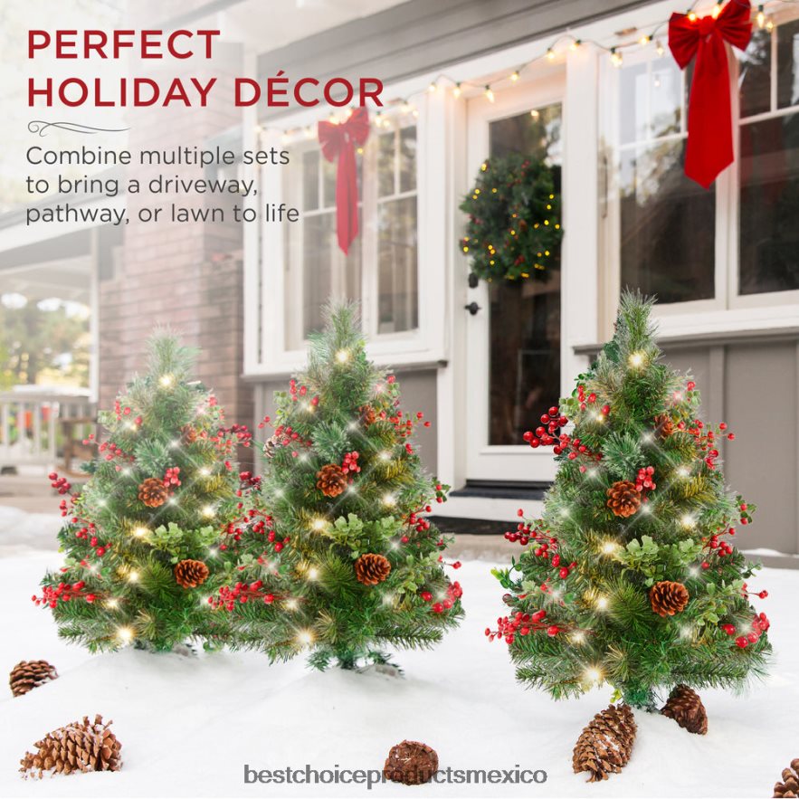 estacional Juego de 2 árboles de Navidad preiluminados con piñas y temporizador. Best Choice Products verde X080FZ37