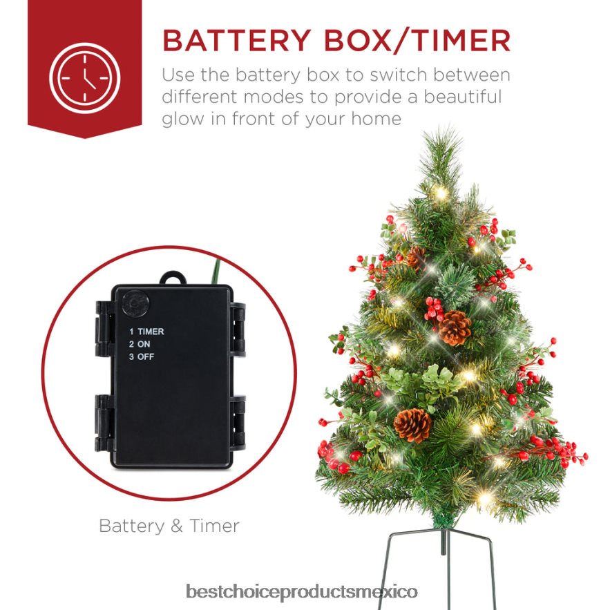 estacional Juego de 2 árboles de Navidad preiluminados con piñas y temporizador. Best Choice Products verde X080FZ37