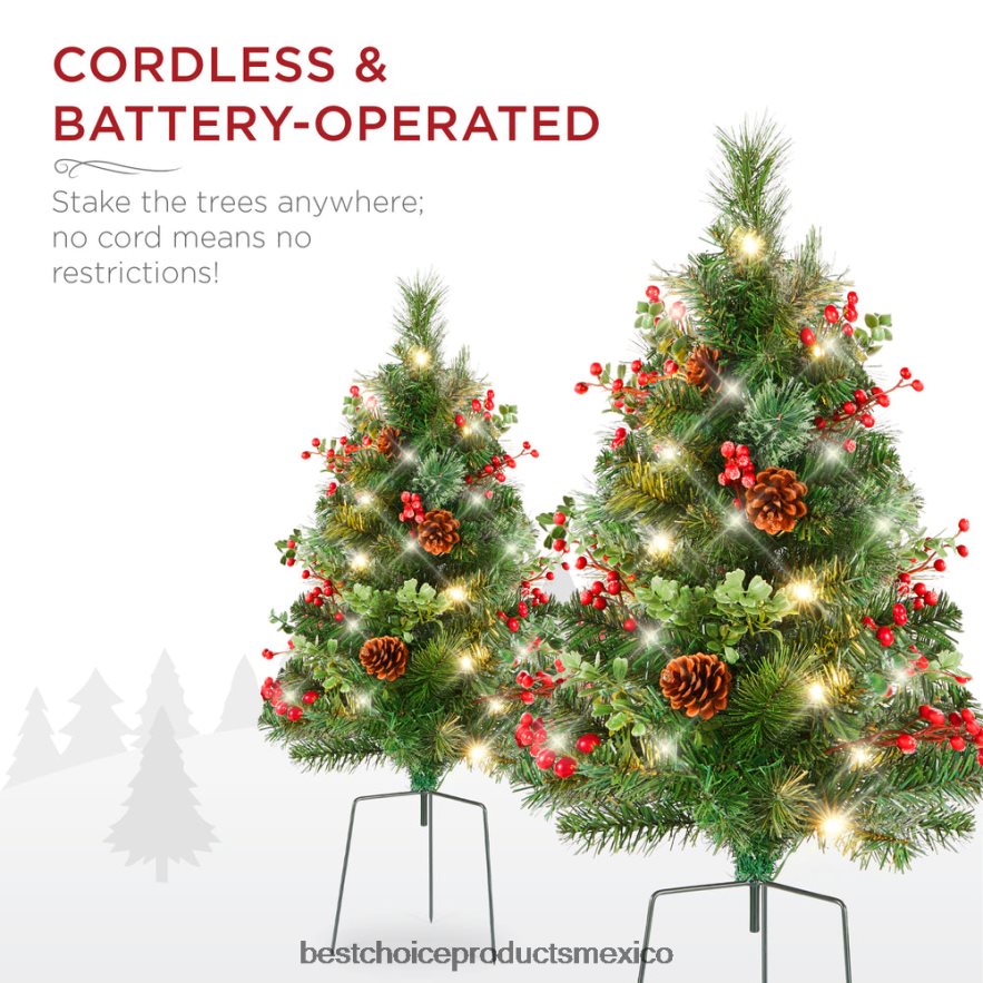 estacional Juego de 2 árboles de Navidad preiluminados con piñas y temporizador. Best Choice Products verde X080FZ37