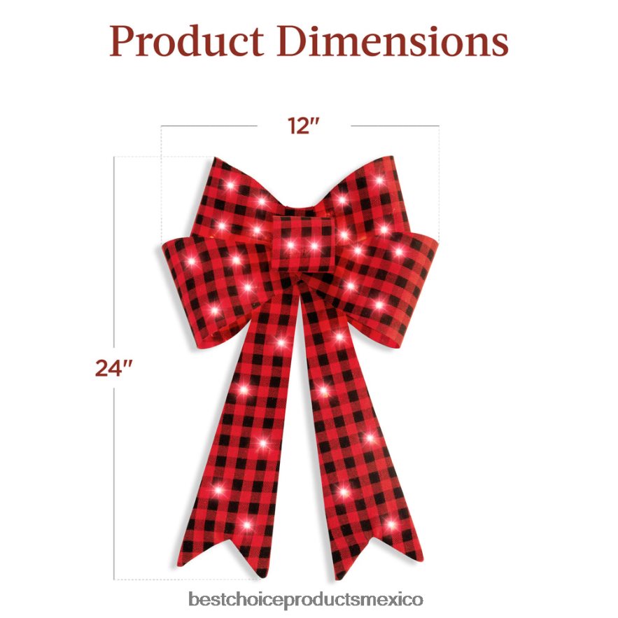 estacional Juego de 3 adornos navideños preiluminados, decoración navideña LED con 8 funciones Best Choice Products tartán X080FZ60