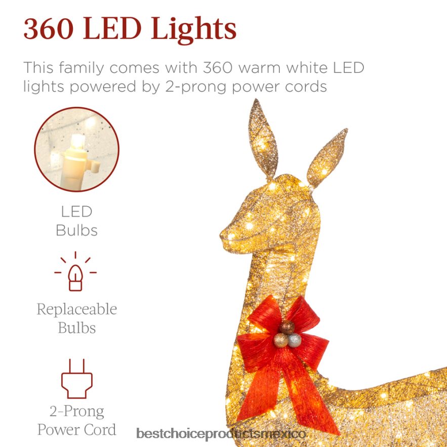 estacional Juego de ciervos navideños iluminados de 3 piezas para decoración al aire libre con luces LED Best Choice Products oro X080FZ18