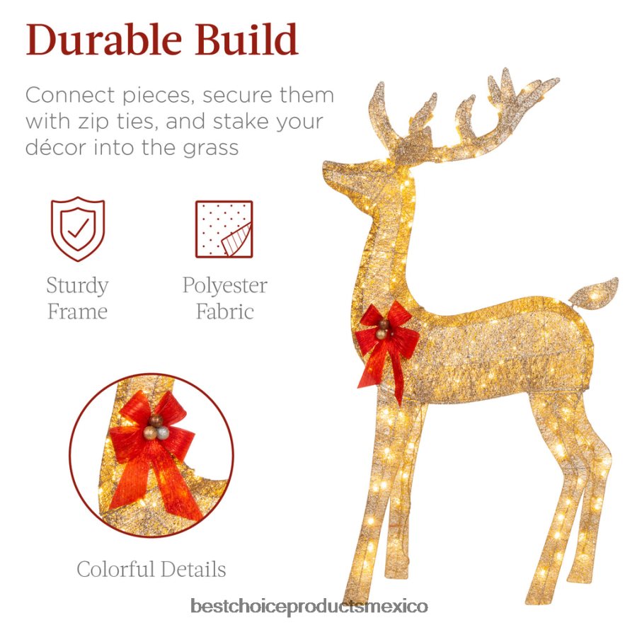 estacional Juego de ciervos navideños iluminados de 3 piezas para decoración al aire libre con luces LED Best Choice Products oro X080FZ18
