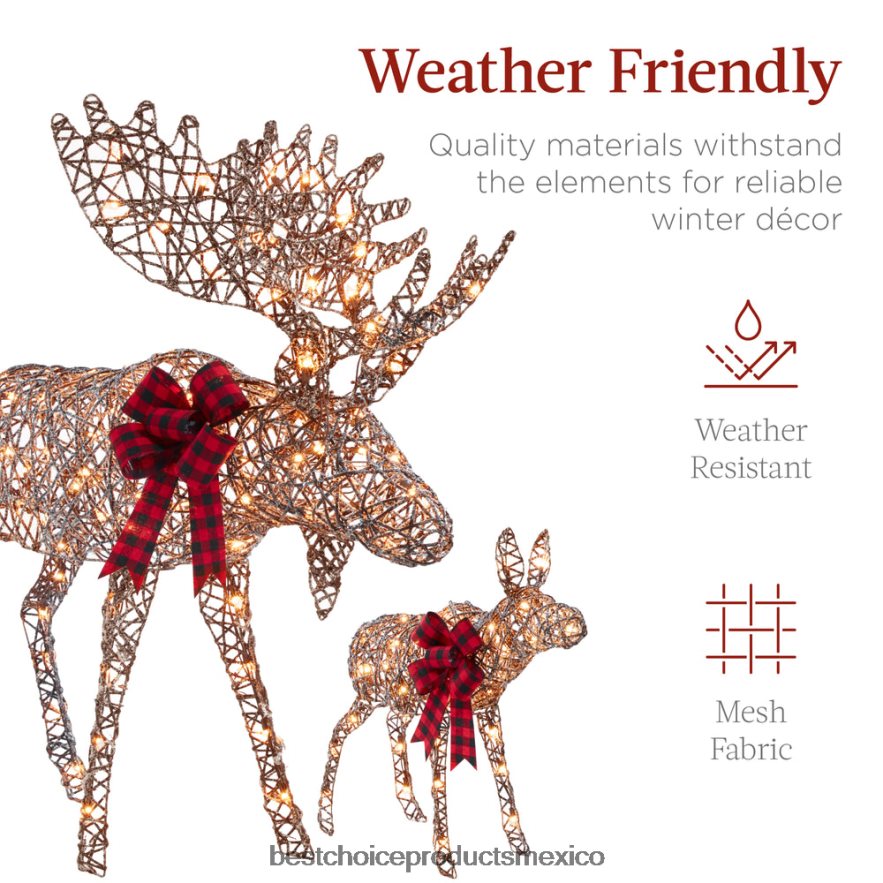 estacional Juego de decoración navideña para exteriores con iluminación familiar de alces de 2 piezas con 170 luces Best Choice Products marrón X080FZ108