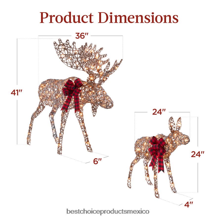estacional Juego de decoración navideña para exteriores con iluminación familiar de alces de 2 piezas con 170 luces Best Choice Products marrón X080FZ108