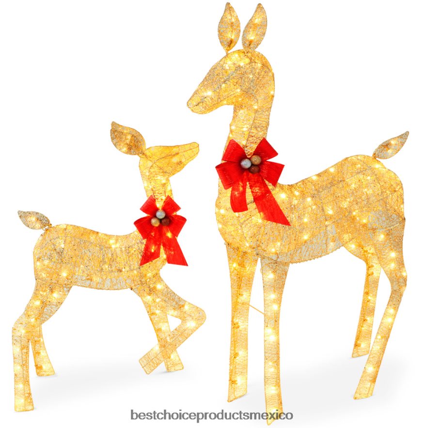 estacional Juego de decoración para exteriores con familia de ciervos navideños iluminados de 2 piezas con luces LED Best Choice Products oro X080FZ171