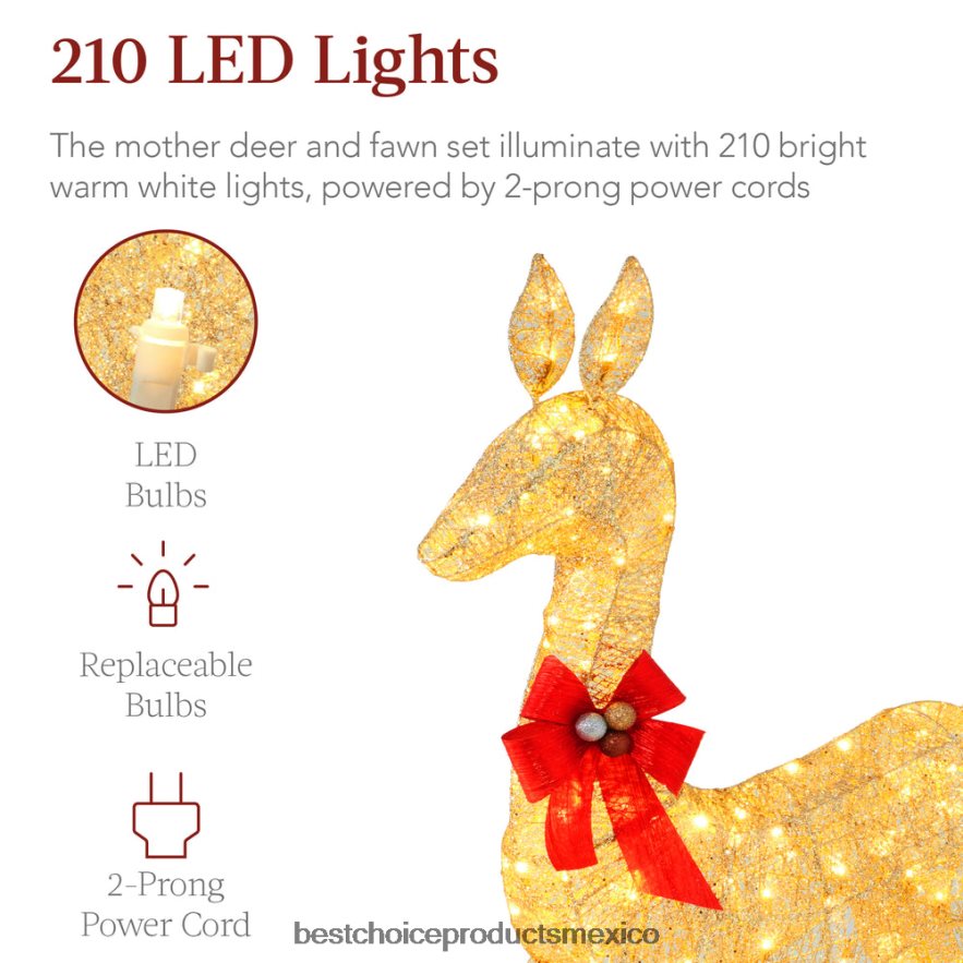 estacional Juego de decoración para exteriores con familia de ciervos navideños iluminados de 2 piezas con luces LED Best Choice Products oro X080FZ171
