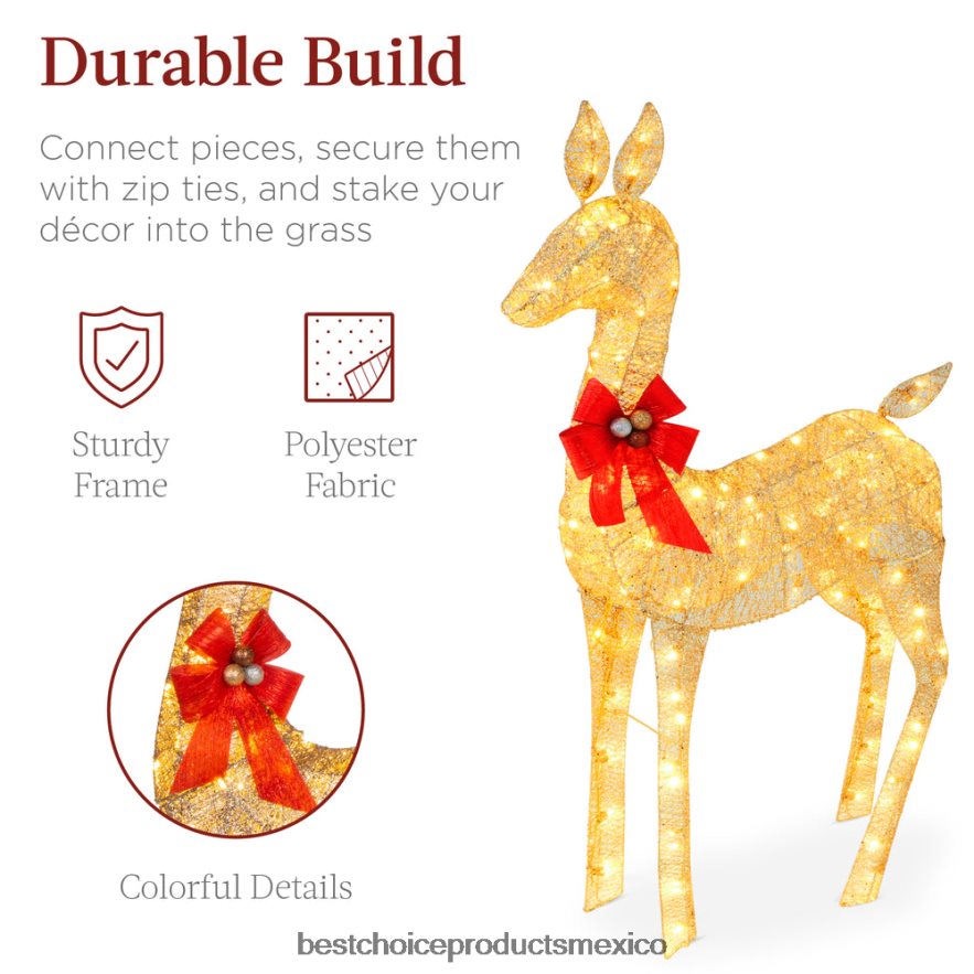 estacional Juego de decoración para exteriores con familia de ciervos navideños iluminados de 2 piezas con luces LED Best Choice Products oro X080FZ171