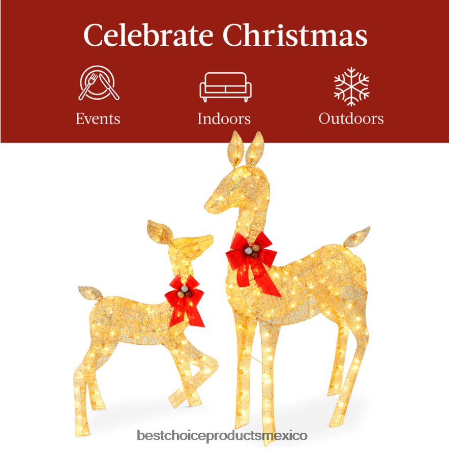 estacional Juego de decoración para exteriores con familia de ciervos navideños iluminados de 2 piezas con luces LED Best Choice Products oro X080FZ171
