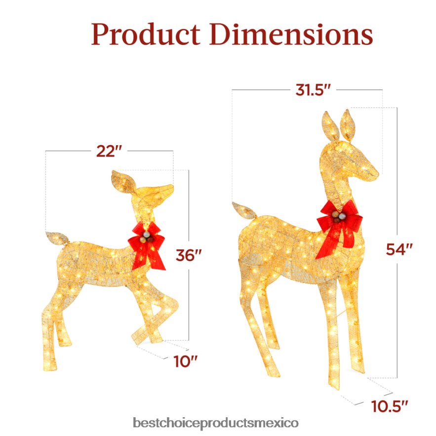 estacional Juego de decoración para exteriores con familia de ciervos navideños iluminados de 2 piezas con luces LED Best Choice Products oro X080FZ171