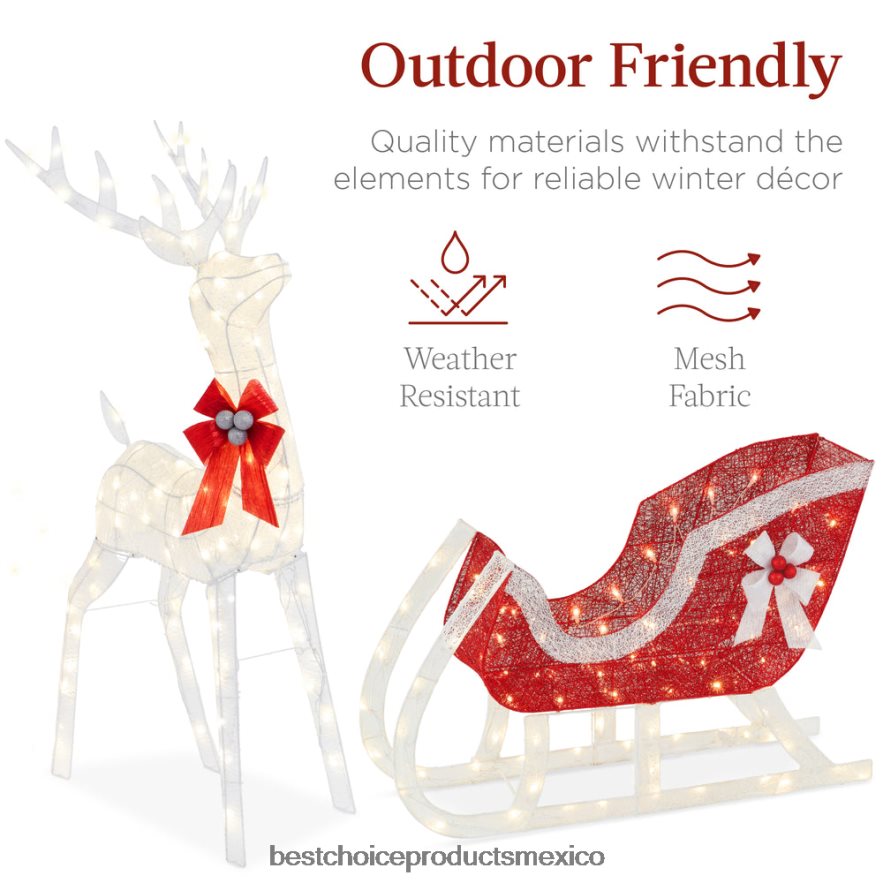 estacional Juego de decoración para exteriores con renos y trineos navideños iluminados con luces LED Best Choice Products blanco X080FZ46