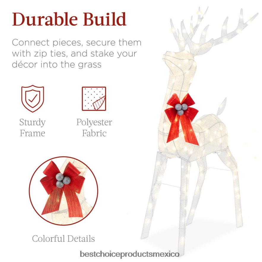 estacional Juego de decoración para exteriores con renos y trineos navideños iluminados con luces LED Best Choice Products blanco X080FZ46