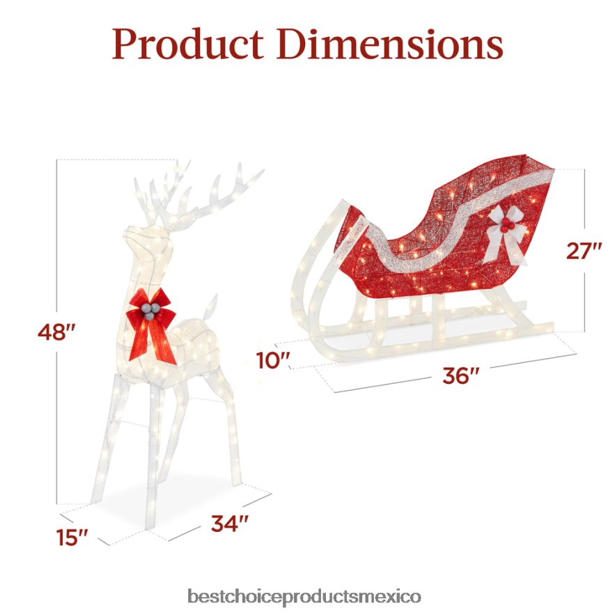 estacional Juego de decoración para exteriores con renos y trineos navideños iluminados con luces LED Best Choice Products blanco X080FZ46