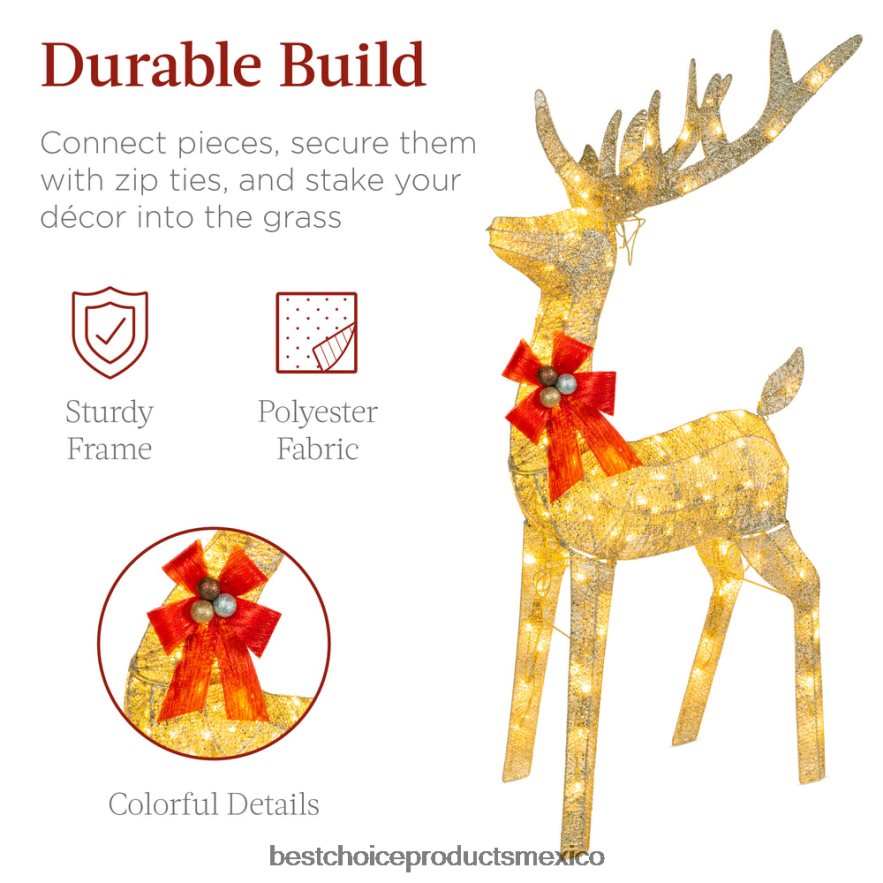 estacional Juego de decoración para exteriores con renos y trineos navideños iluminados con luces LED Best Choice Products oro X080FZ45