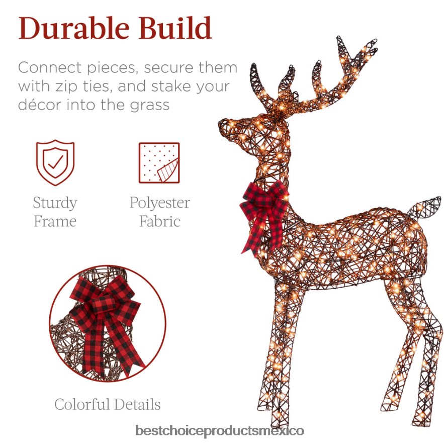 estacional Juego de decoración para exteriores de familia de ciervos de ratán iluminados de 3 piezas con 360 luces Best Choice Products marrón X080FZ69