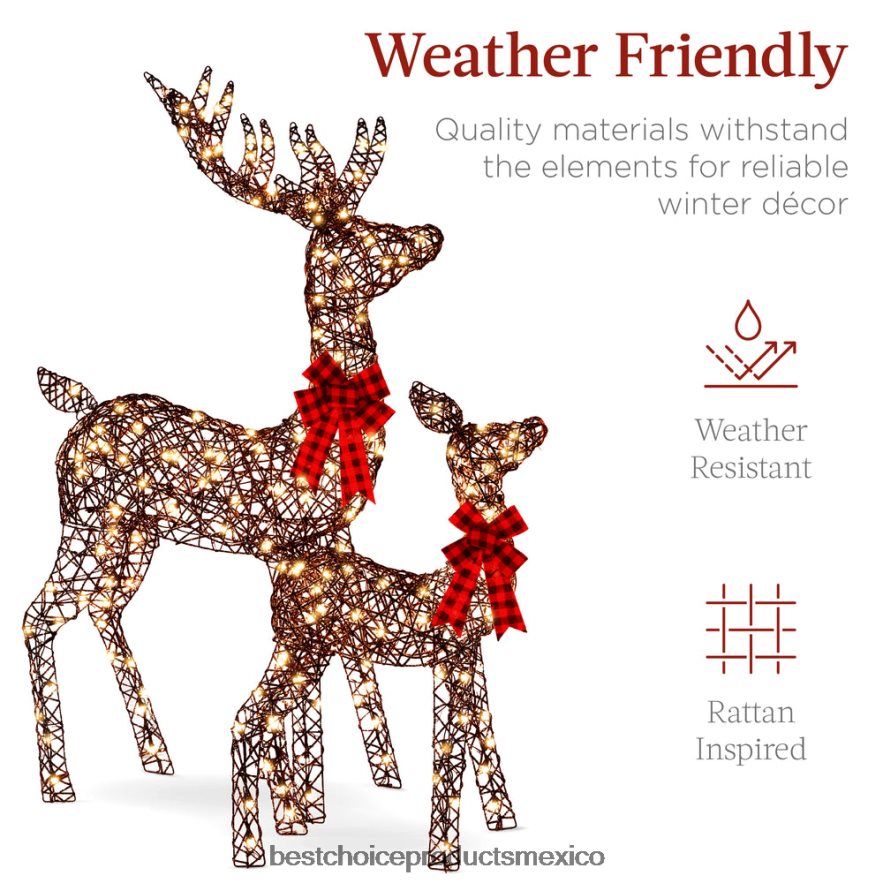 estacional Juego de decoración para exteriores de familia de ciervos de ratán iluminados de 3 piezas con 360 luces Best Choice Products marrón X080FZ69