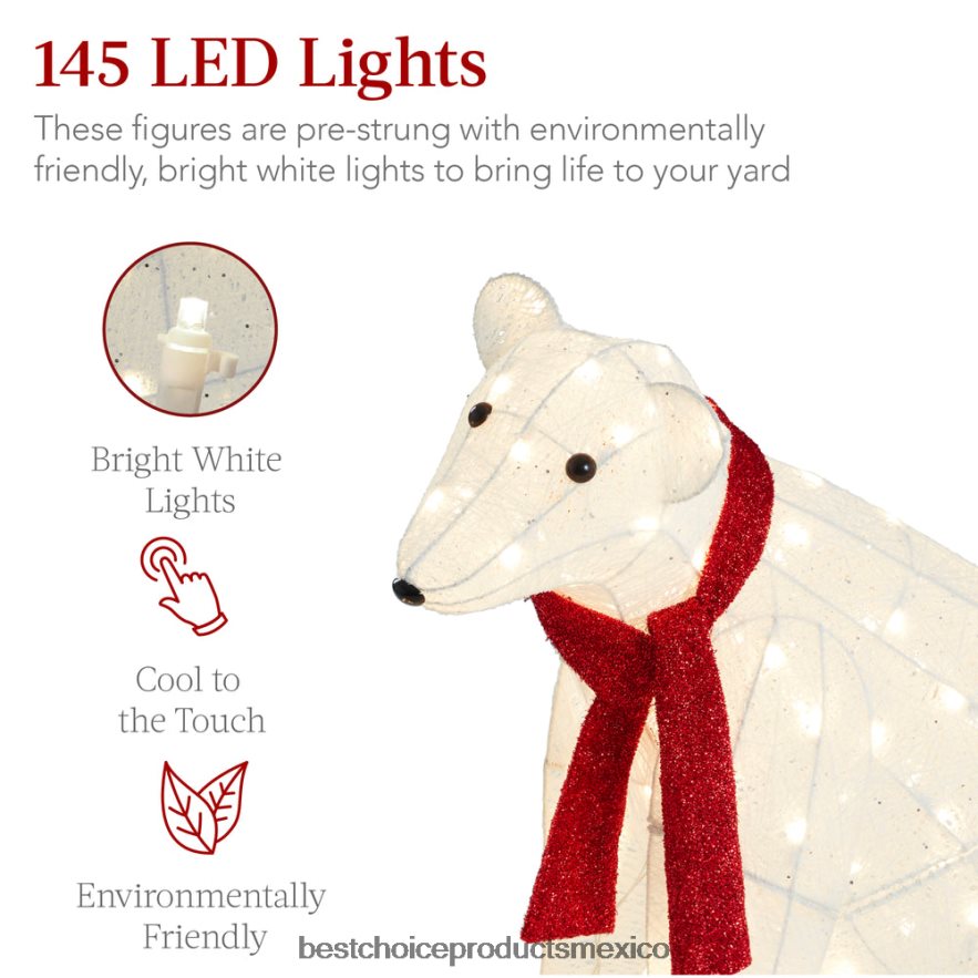 estacional Juego de decoración para exteriores de familia de osos polares iluminados de 2 piezas con luces LED Best Choice Products rojo blanco X080FZ98