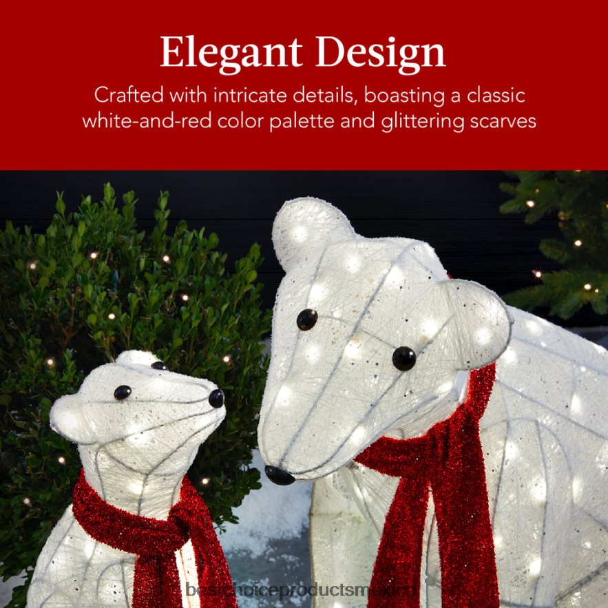 estacional Juego de decoración para exteriores de familia de osos polares iluminados de 2 piezas con luces LED Best Choice Products rojo blanco X080FZ98