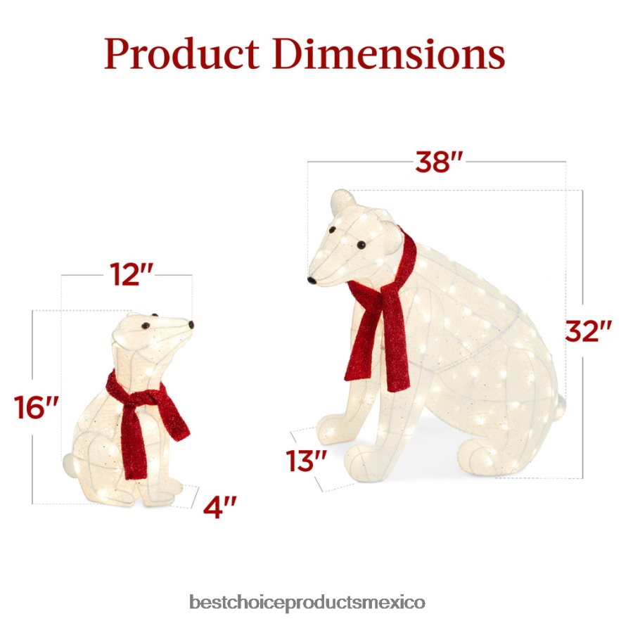 estacional Juego de decoración para exteriores de familia de osos polares iluminados de 2 piezas con luces LED Best Choice Products rojo blanco X080FZ98