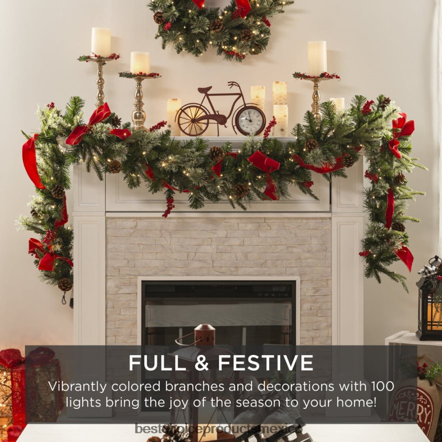 estacional guirnalda preiluminada, alimentada por batería con 100 luces, 180 puntas, piñas Best Choice Products verde X080FZ135